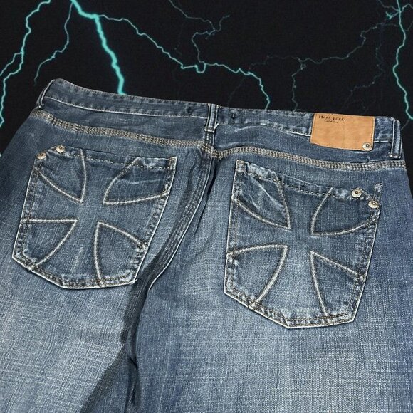 baggy 2000s y2k acid washed embroidered saint cross marc ecko jeans - Picture 6 of 7